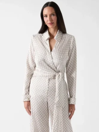 Blouse cache-cœur en satin à monogramme Marciano