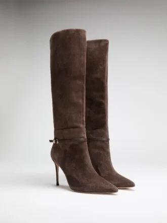 Bottes à talons aiguilles en daim montant jusqu&rsquo;aux genoux