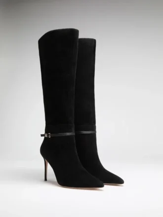 Bottes à talons aiguilles en daim montant jusqu&rsquo;aux genoux