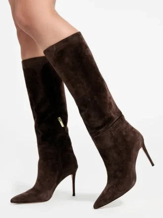 Bottes à talons aiguilles en daim montant jusqu&rsquo;aux genoux