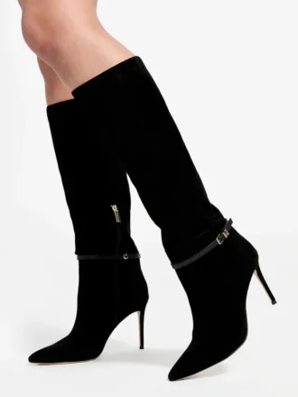 Bottes à talons aiguilles en daim montant jusqu&rsquo;aux genoux