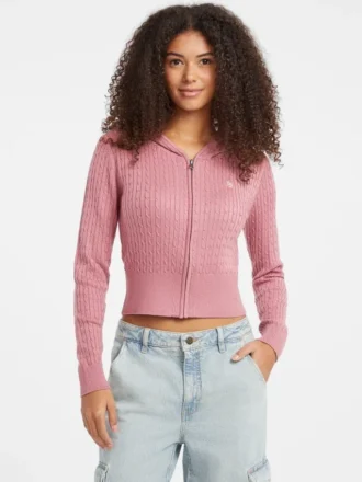 Cardigan à capuche en maille torsadée