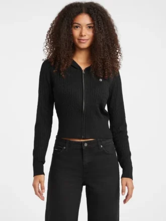 Cardigan à capuche en maille torsadée
