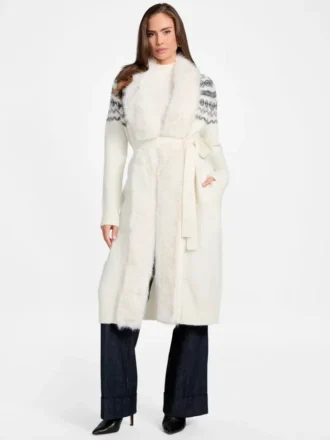 Cardigan long Akilah à bordure en fausse fourrure