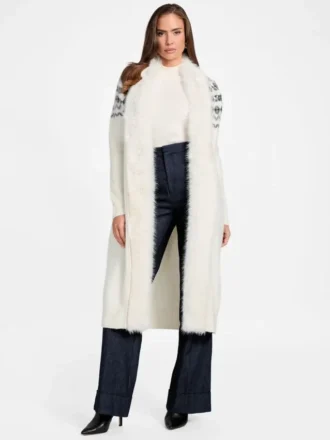 Cardigan long Akilah à bordure en fausse fourrure