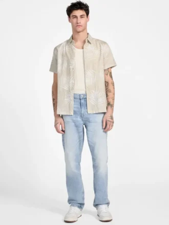 Chemise en tissu flammé avec motif de palmiers