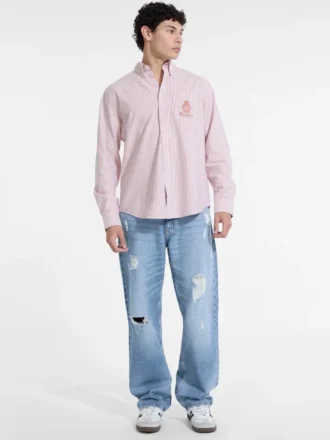 Chemise à manches longues rayée avec poche