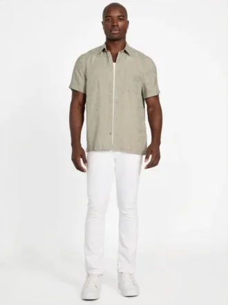 Chemise à poches en jacquard écologique motif feuillage