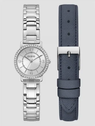 Coffret de montre analogique argentée