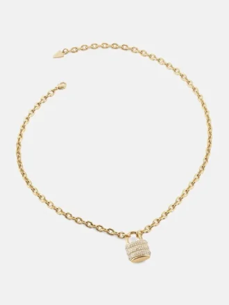 Collier avec cadenas en pavé doré
