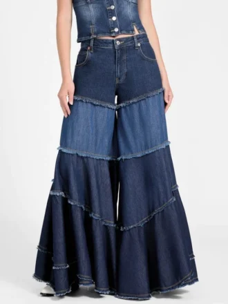Escape Jeans à jambes larges et patchwork à volants