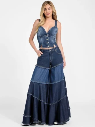 Escape Jeans à jambes larges et patchwork à volants