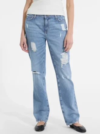 G08 Jeans droit délavé à taille mi-haute