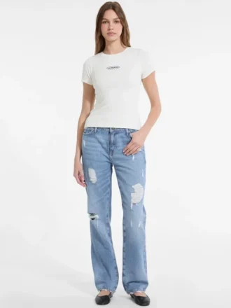 G08 Jeans droit délavé à taille mi-haute