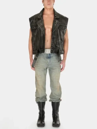 Gilet en cuir clouté
