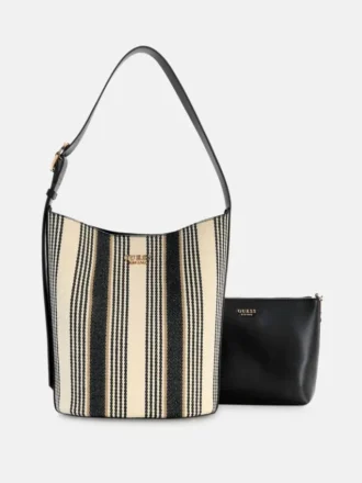 Grand sac seau en toile rayée Nicolette