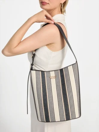 Grand sac seau en toile rayée Nicolette