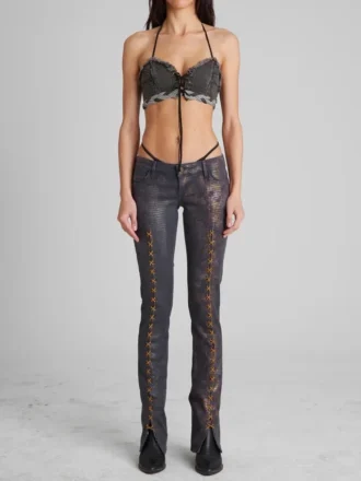 Haut corset en denim à lacets