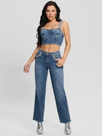 Jeans à poches ornées de strass Daisy