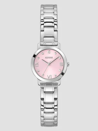 Montre analogique argentée et rose