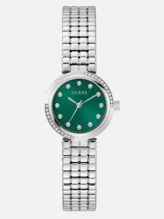 Montre analogique argentée et verte