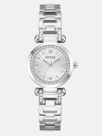 Montre analogique argentée à strass