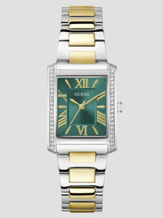Montre analogique carrée multicolore avec cristaux