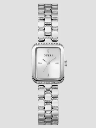 Montre analogique carrée texturée argentée