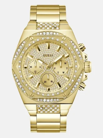 Montre multifonction dorée avec strass