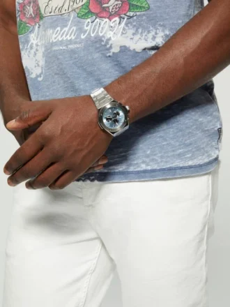 Montre multifonction Gc argentée et bleu clair