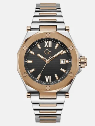 Montre multifonction Gc argentée et dorée rose