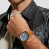 Montres analogiques en cuir doré et marron