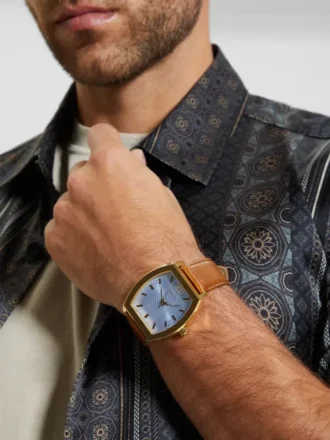 Montres analogiques en cuir doré et marron