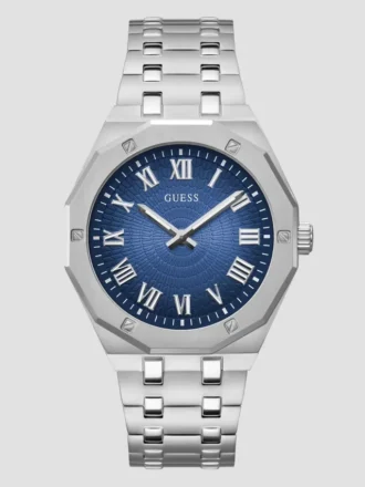 Montres analogiques octogonales argentées et bleues