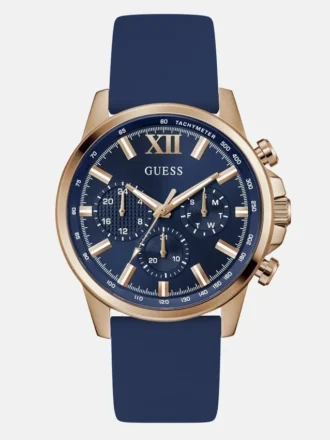 Montres chronographiques en silicone bleu et ton or rose