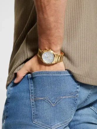 Montres multifonction dorées et bleues texturées