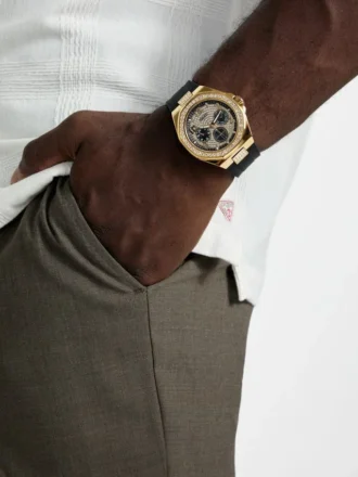 Montres multifonction dorées et noires