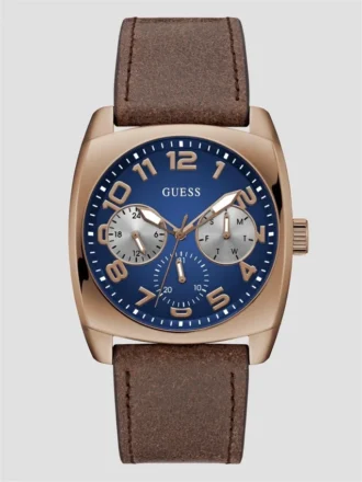 Montres multifonction en cuir marron et bleu