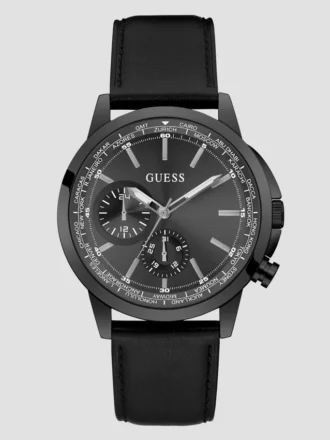 Montres multifonction en cuir noir