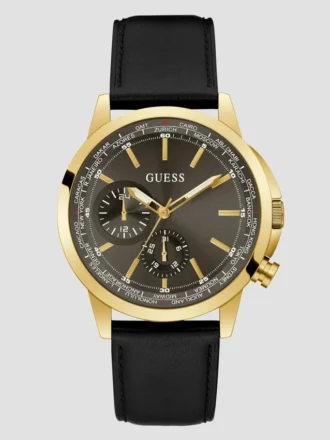 Montres multifonction en cuir noir et doré