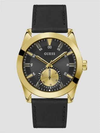 Montres multifonction en cuir noir et doré
