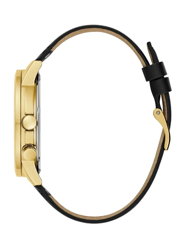 Montres multifonction en cuir noir et doré Montres multifonction en cuir noir et doré