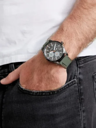 Montres multifonction en silicone argent foncé et vert