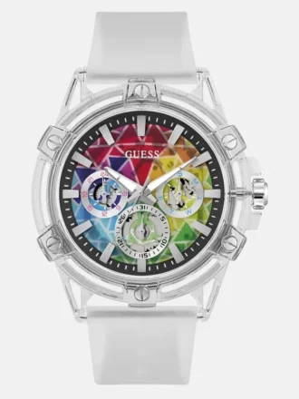 Montres multifonction en silicone blanc et mosaïque arc-en-ciel