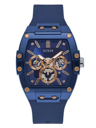 Montres multifonction en silicone bleu et ton or rose