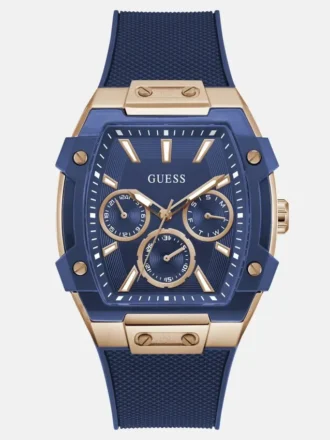Montres multifonction en silicone bleu et ton or rose
