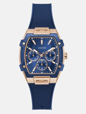 Montres multifonction en silicone bleu et ton or rose