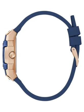 Montres multifonction en silicone bleu et ton or rose