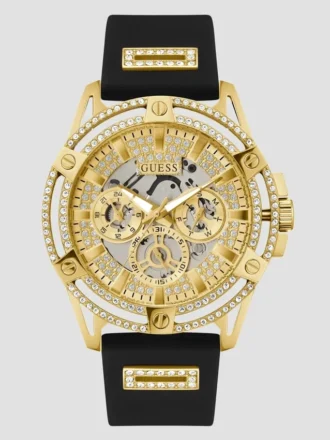 Montres multifonction en silicone noir et doré ajouré