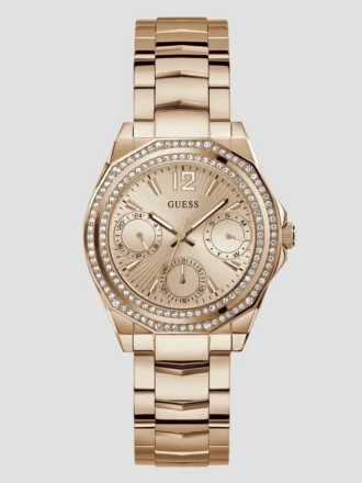 Montres multifonction ton or rose et cristal